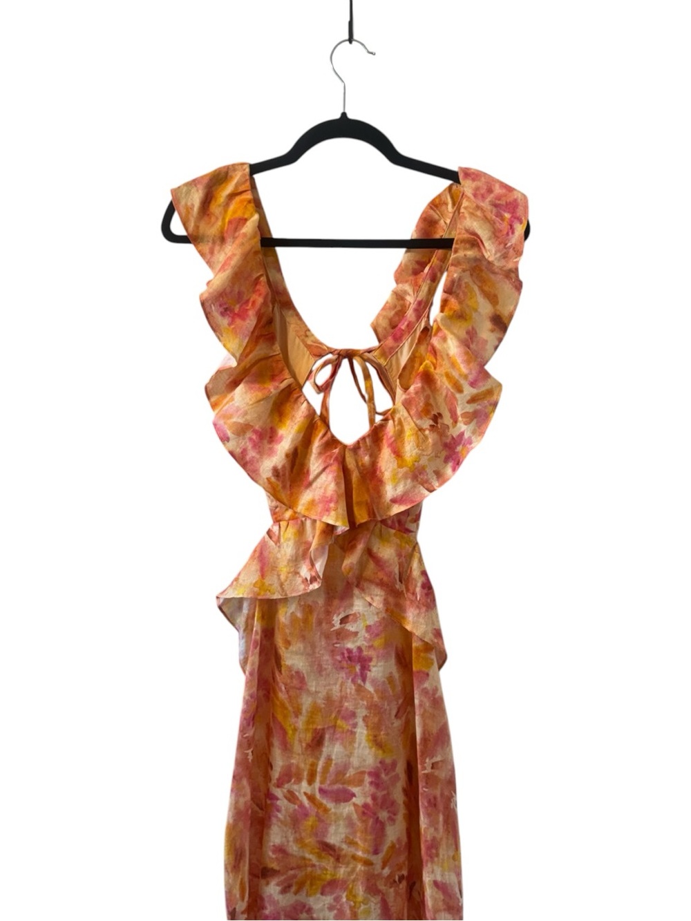 Zara Linen Ruffled Cutout Floral Midi Maxi Dress M - Picture 5 of 8